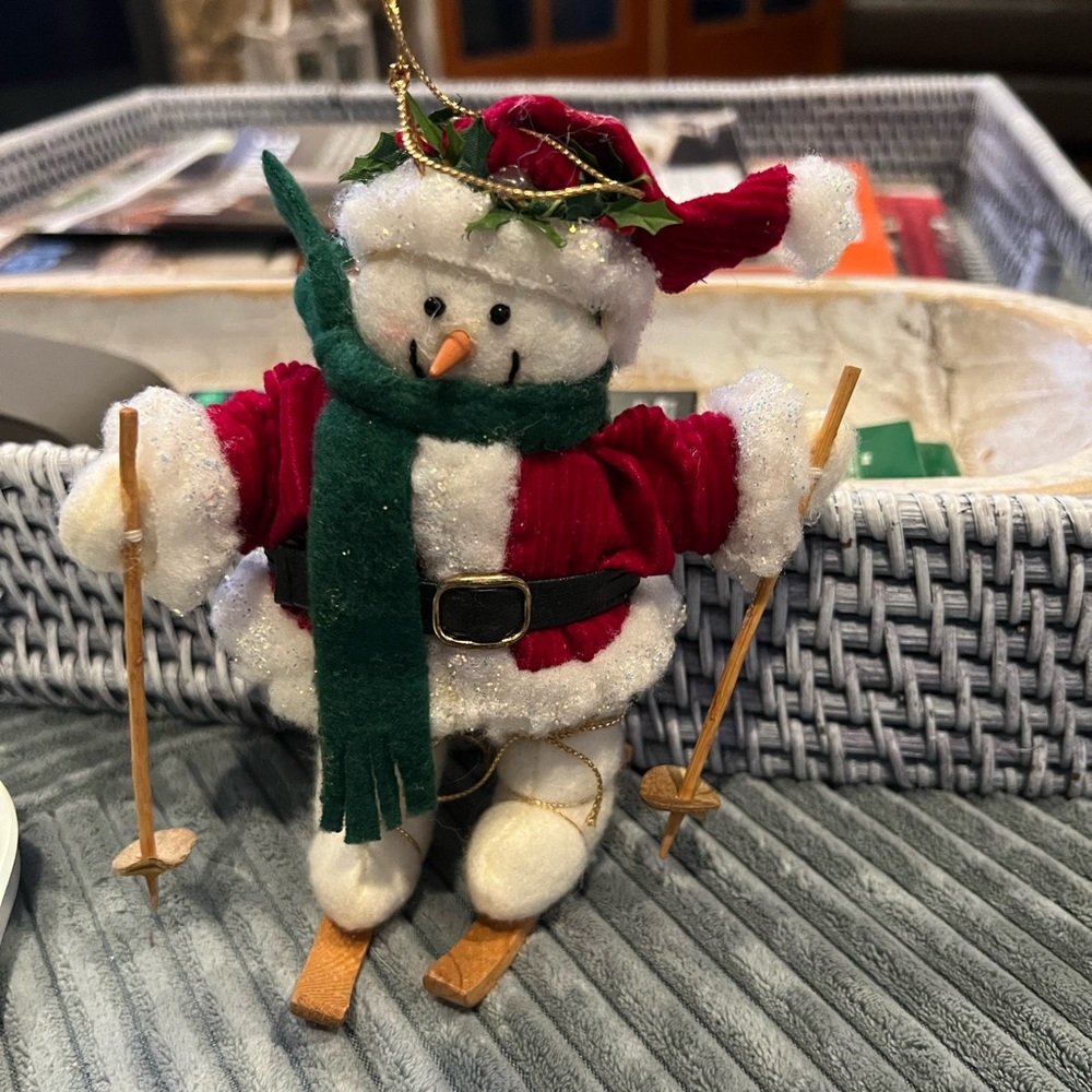 Skiing Snowman Christmas Ornament